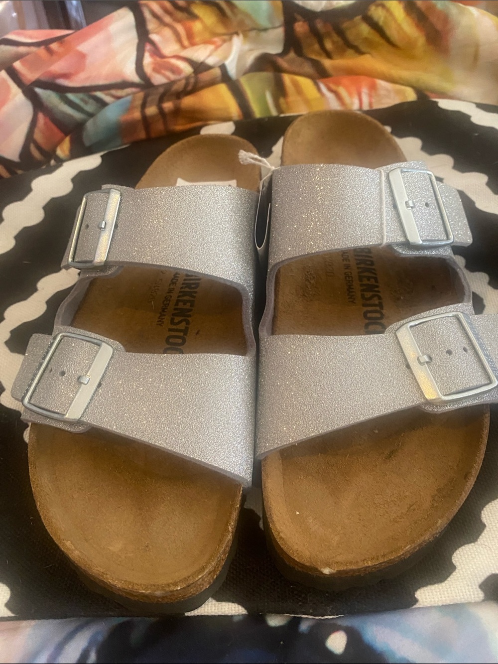 Birkenstock Arizona Glitter Double-Strap Sandals - Silver Glitter